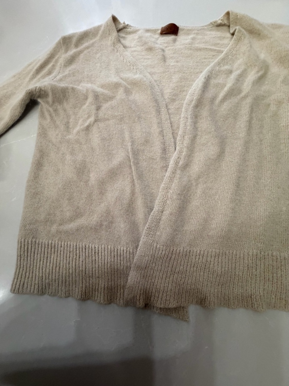 POL Cream Ruffle Bell Sleeve Open Cardigan, Rabbit/Wool Blend, S - Picture 3 of 11